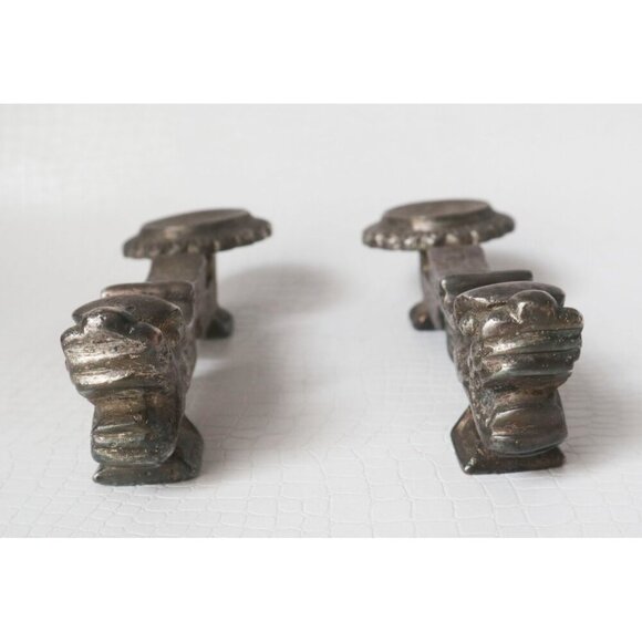 Vintage Chinese Nickel Silver Dragon Chopstick Rest & Spoon Rest Goblet Serving - Picture 8 of 10